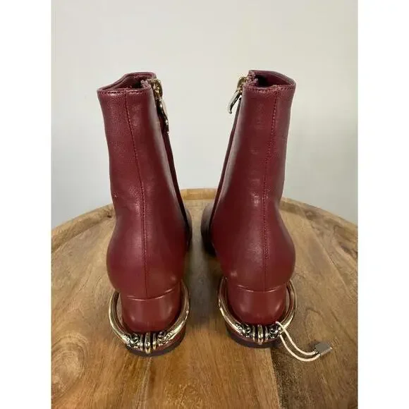L’Autre Chose Burgundy Leather Ankle Boot Block Heel US 5 Made in Italy NWB - Picture 6 of 12